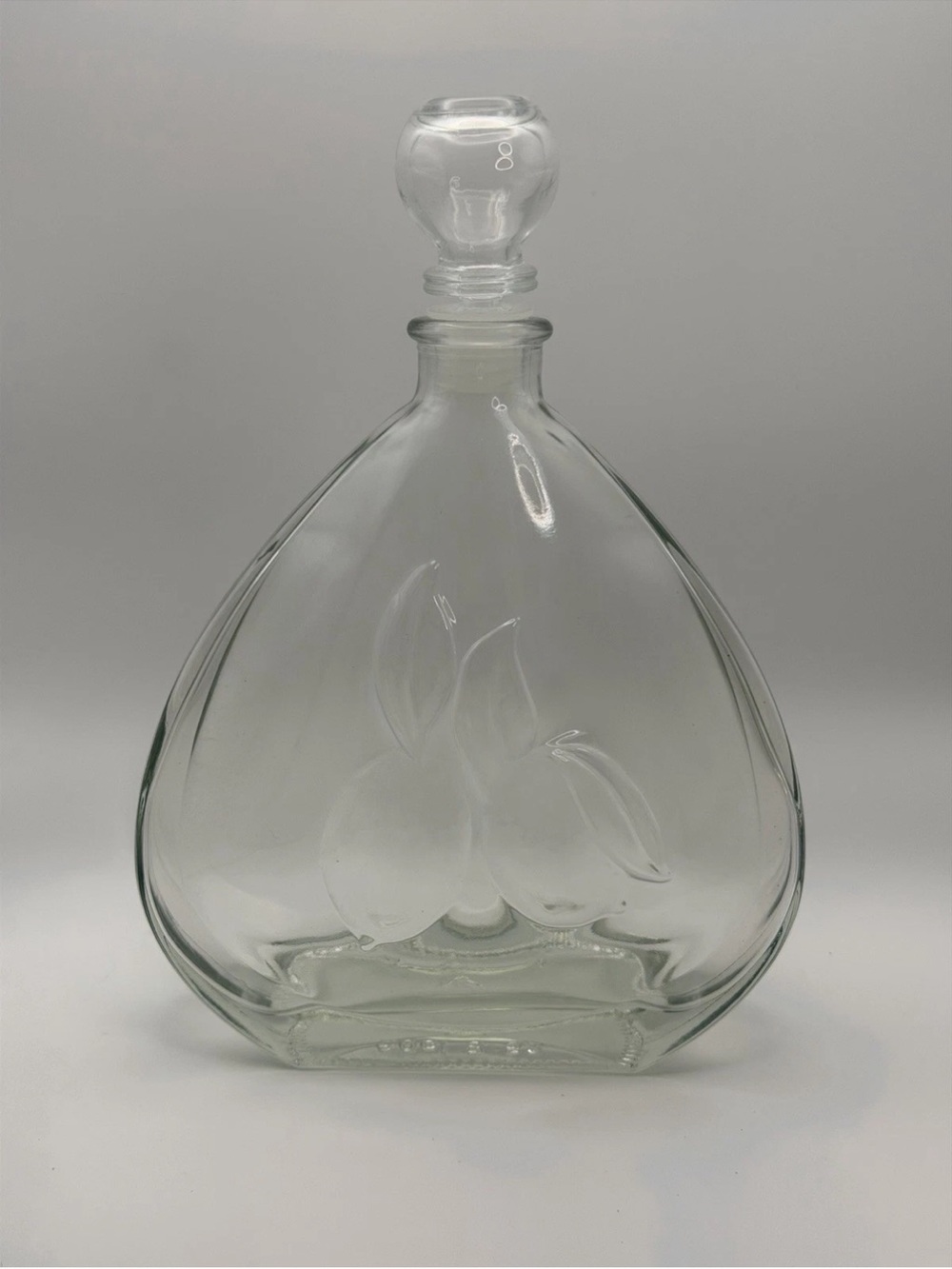 Vtg Clear Glass Limoncello Decanter with Etched Fruit Motif